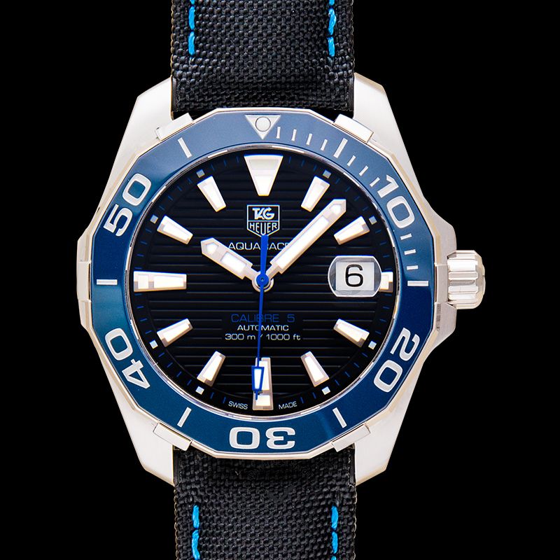 Tag Heuer Aquaracer Calibre 5 Automatic Black Dial Black Nylon Strap Watch for Men - WAY211B.FC6363