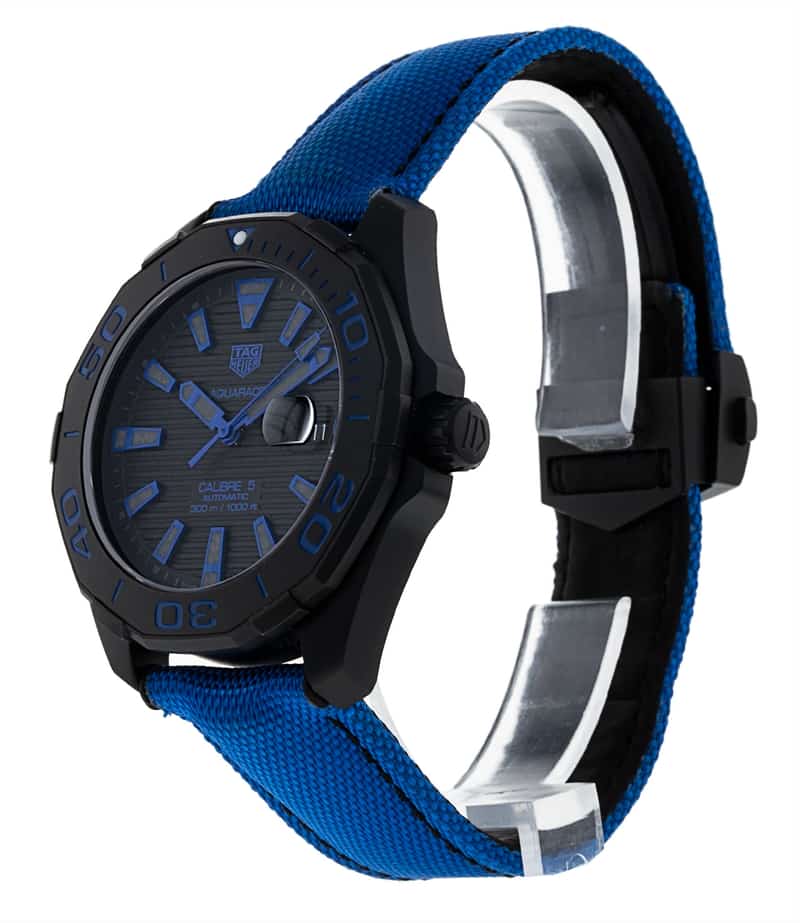 Tag Heuer Aquaracer Calibre 5 Automatic Titanium Black Dial Blue Nylon Strap Watch for Gents - WAY208B.FC6382