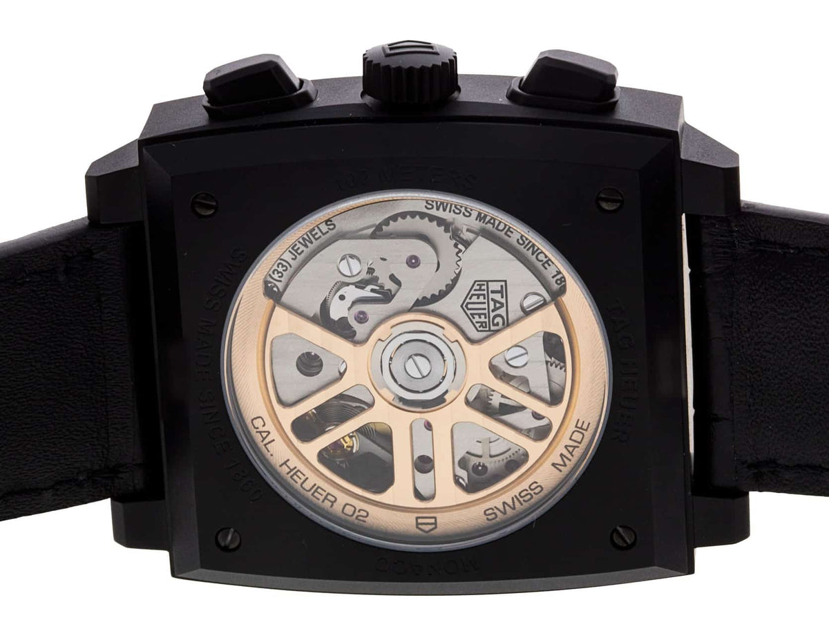 Tag Heuer Monaco Automatic Chronograph Black Dial Black Leather Strap Watch for Men - CBL2180.FC6497