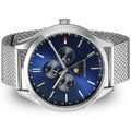 Tommy Hilfiger Oliver Quartz Blue Dial Silver Mesh Bracelet Watch for Men - 1791302