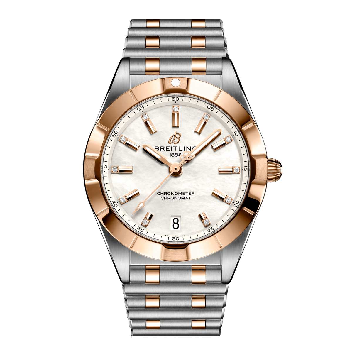 Breitling Chronomat B02 18K Red Gold White Dial Two Tone Steel Strap Watch for Men - U77310101A2U1