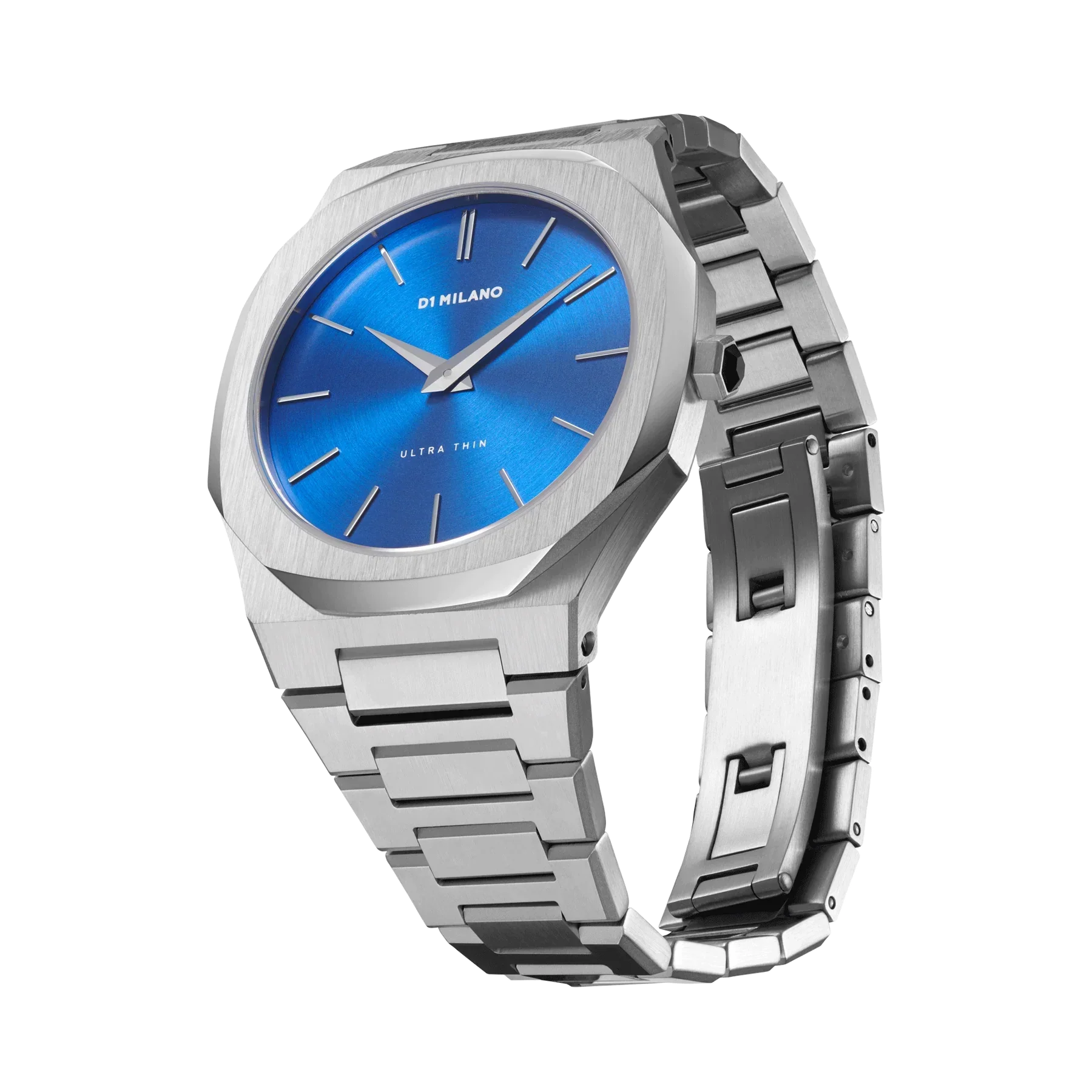 D1 Milano Ultra Thin Blue Dial Silver Steel Strap Watch for Men - D1-UTBJ09