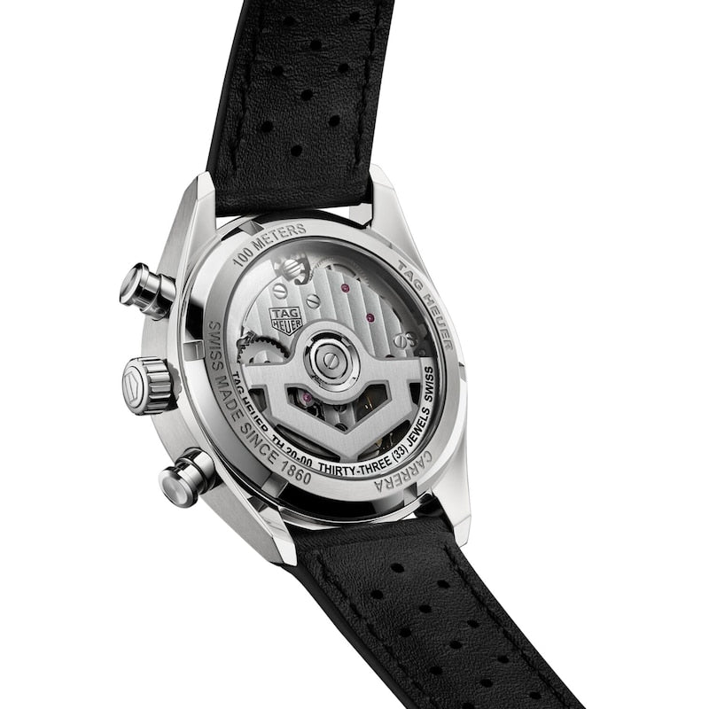 Tag Heuer Carrera Automatic Chronograph Black Dial Black Leather Strap Watch for Men - CBS2210.FC6534
