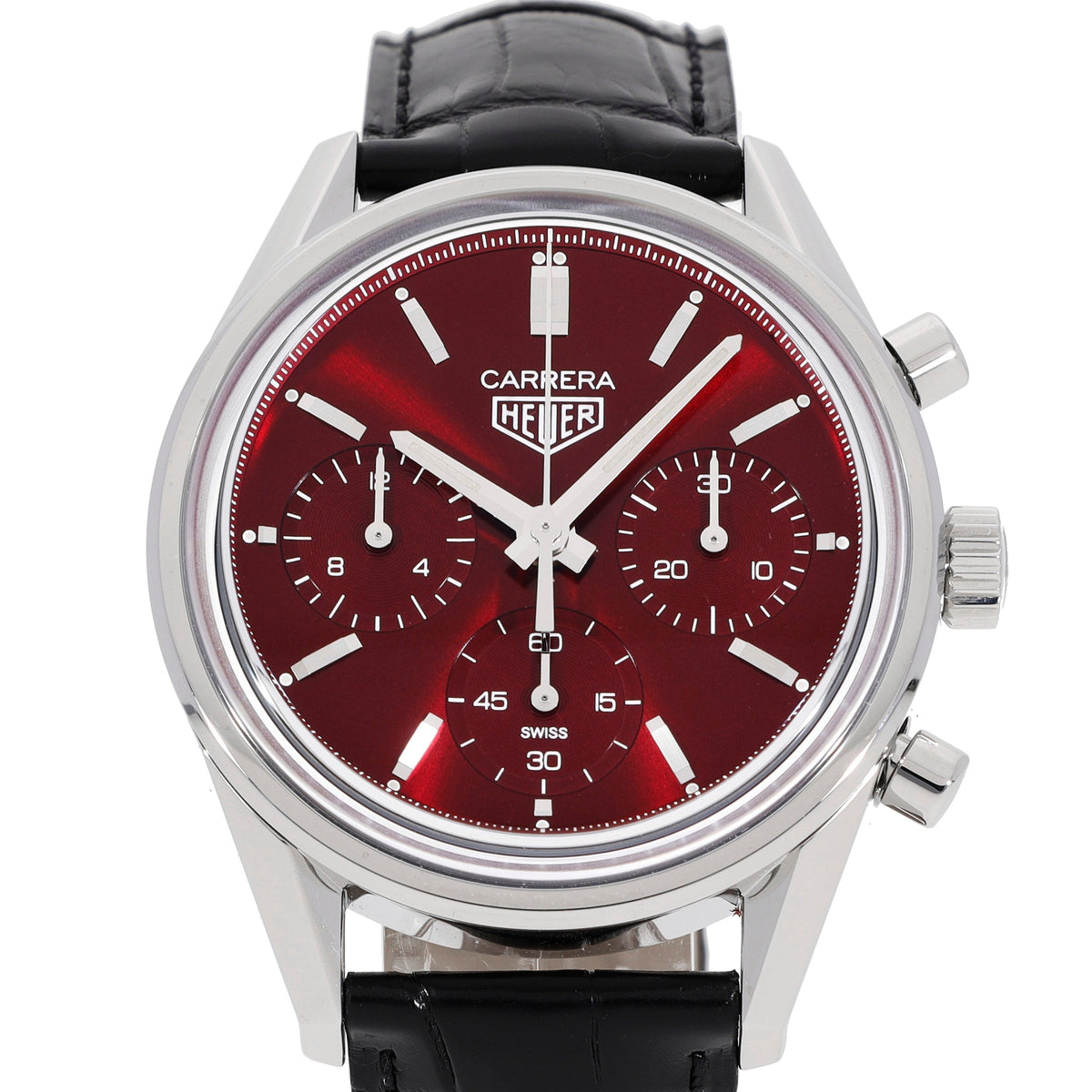 Tag Heuer Carrera Automatic Chronograph Red Dial Black Leather Strap Watch for Men - CBK221G.FC6479