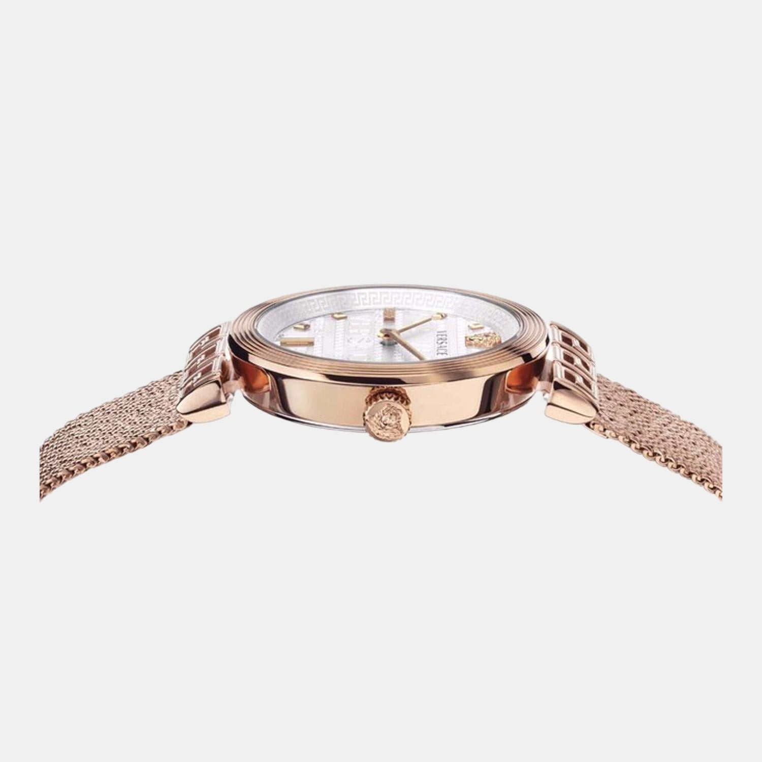Versace Meander White Dial Rose Gold Mesh Bracelet Watch for Women - VELW00620