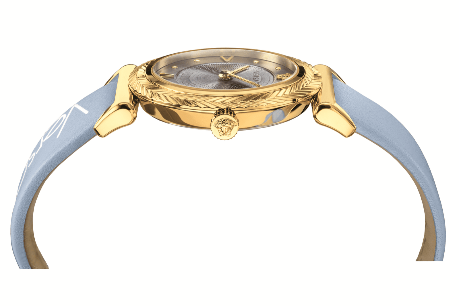 Versace V-Motif Grey Dial Blue Leather Strap Watch for Women - VERE00318