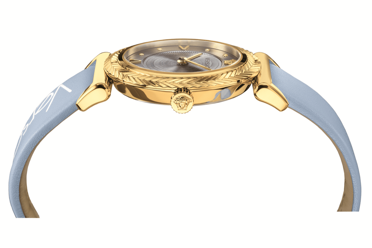 Versace V-Motif Grey Dial Blue Leather Strap Watch for Women - VERE00318