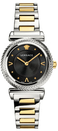 Versace V-Motif Black Dial Two Tone Steel Strap Watch for Women - VERE00518
