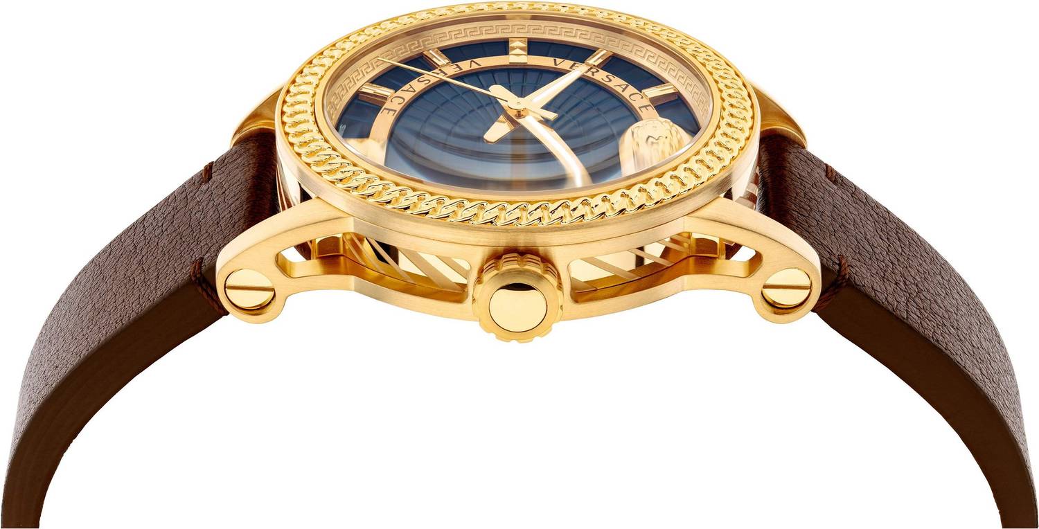 Versace Code Quartz Blue Dial Brown Leather Strap Watch For Men - VEPO00220