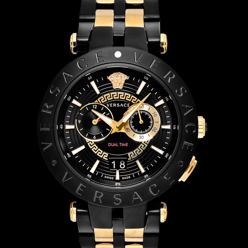 Versace V-Race Analog Quartz Black Dial Two Tone Steel Strap Watch For Men - VEBV00619
