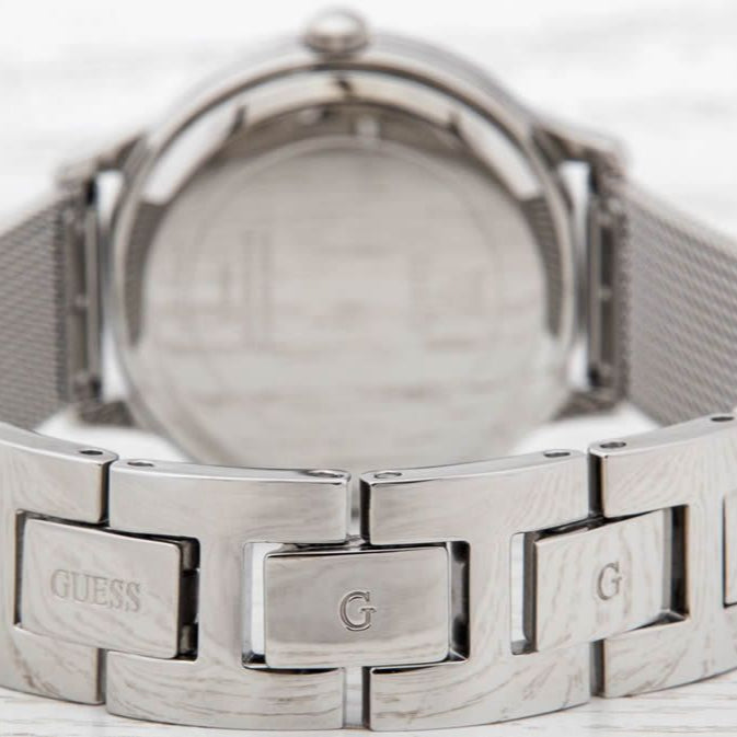 Guess Chelsea Crystals Black Dial Silver Mesh Bracelet Watch For Women  - W0647L5