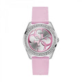 Guess G-Twist Diamonds Silver Dial Pink Rubber Strap Watch for Women - W1240L1
