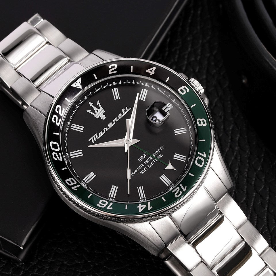 Maserati SFIDA Chronograph Black Dial Silver Steel Strap Watch For Men - R8853140005