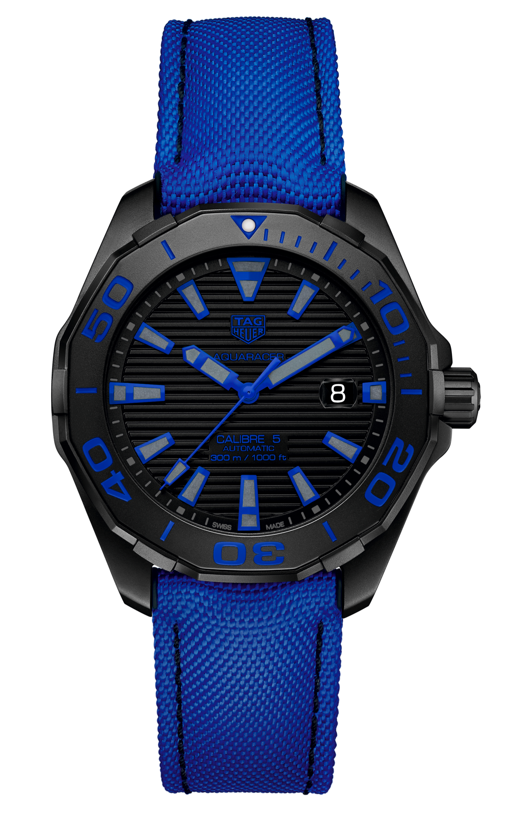 Tag Heuer Aquaracer Calibre 5 Automatic Titanium Black Dial Blue Nylon Strap Watch for Gents - WAY208B.FC6382