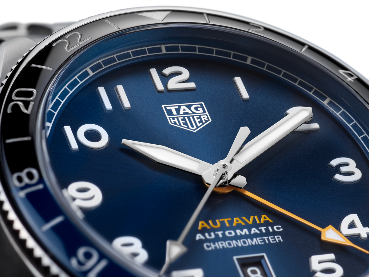 Tag Heuer Autavia Cosc GMT Automatic Blue Dial Silver Steel Strap Watch for Men - WBE511A.BA0650