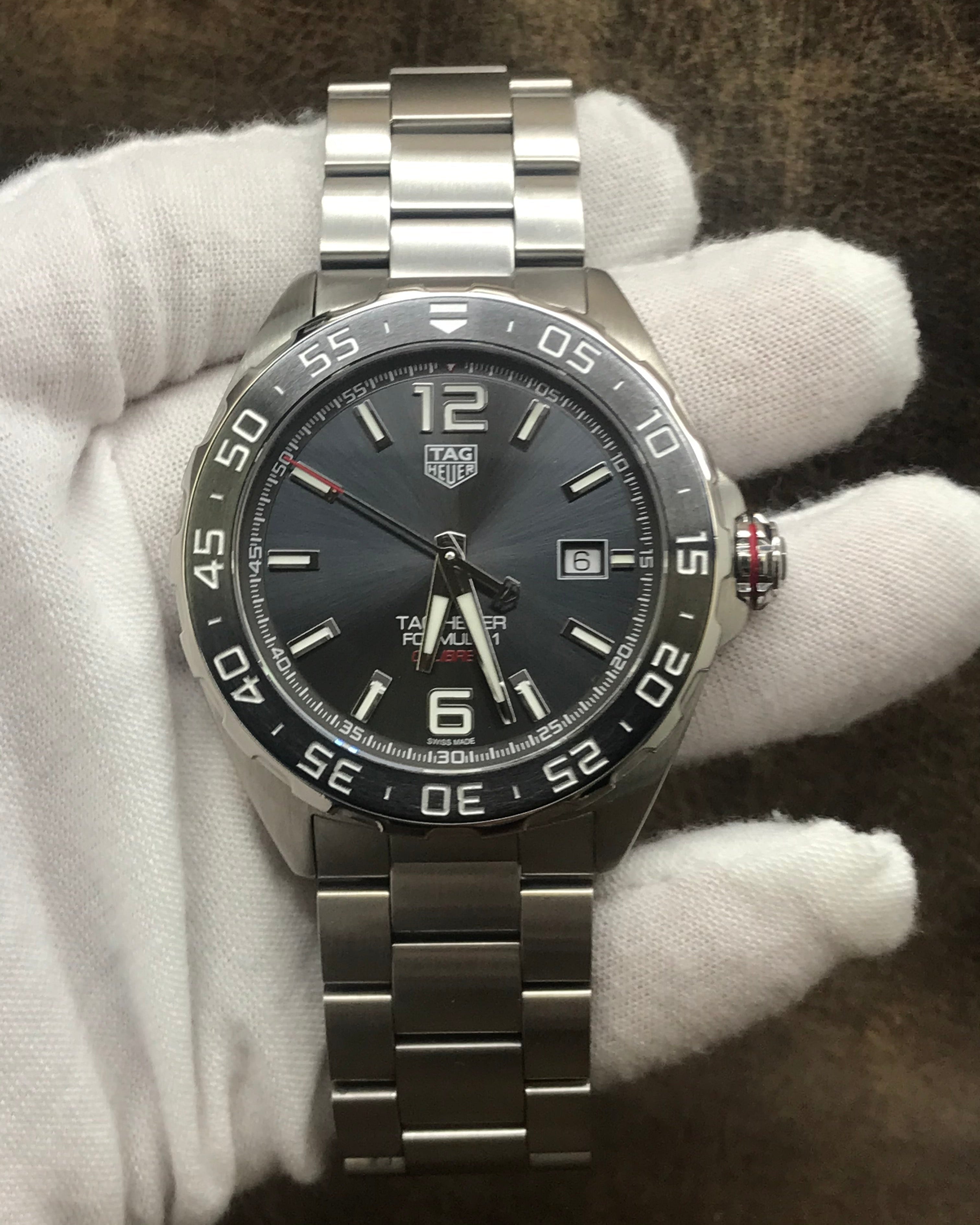 Tag Heuer Formula 1 Calibre 5 Chronograph Anthracite Dial Silver Steel Strap Watch for Men - WAZ2011.BA0842