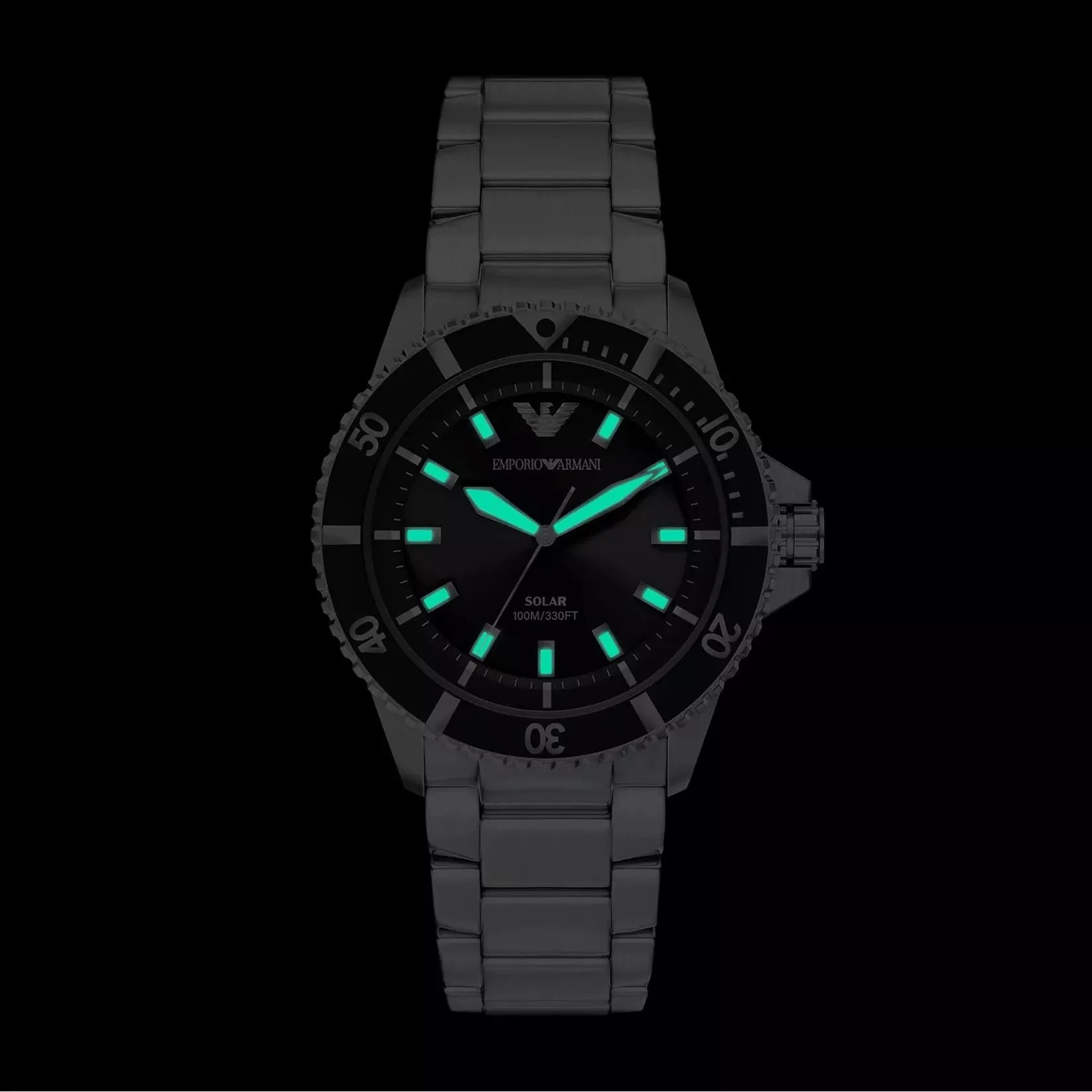 Emporio Armani World Explorer Solar Black Dial Silver Steel Strap Watch for Men - AR11787