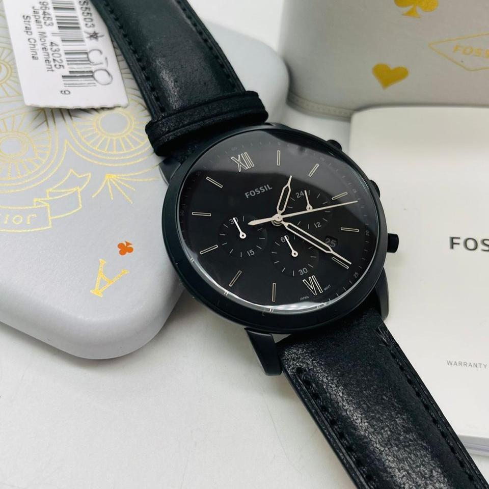 Fossil Neutra Chronograph Black Dial Black Leather Strap Watch for Men - FS5503