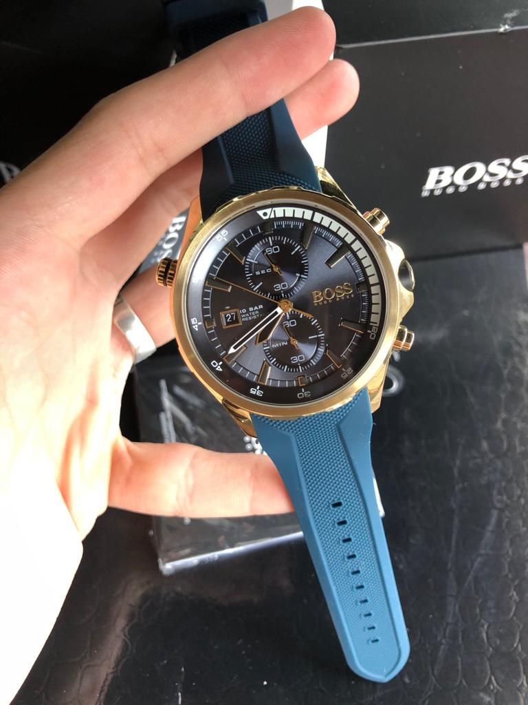 Hugo Boss Globetrotter Blue Dial Blue Silicone Strap Watch for Men - 1513822