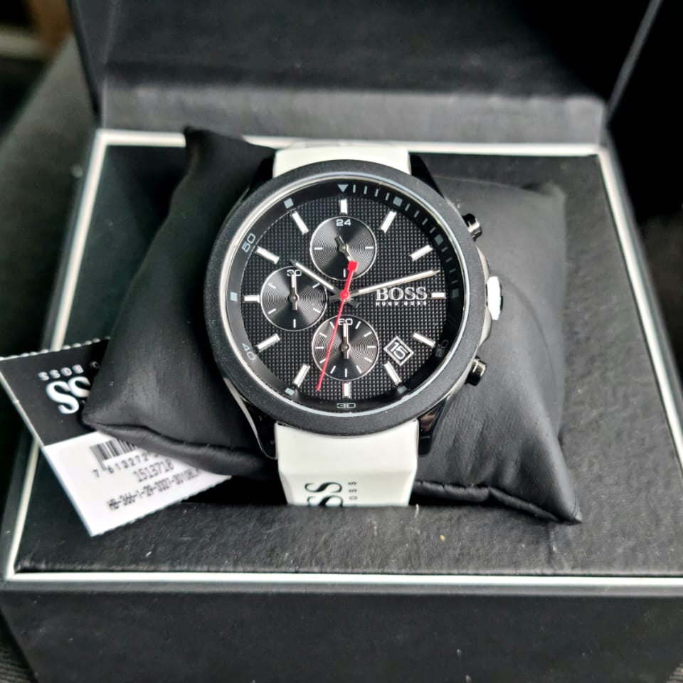 Hugo Boss Velocity Black Dial White Rubber Strap Watch for Men - 1513718