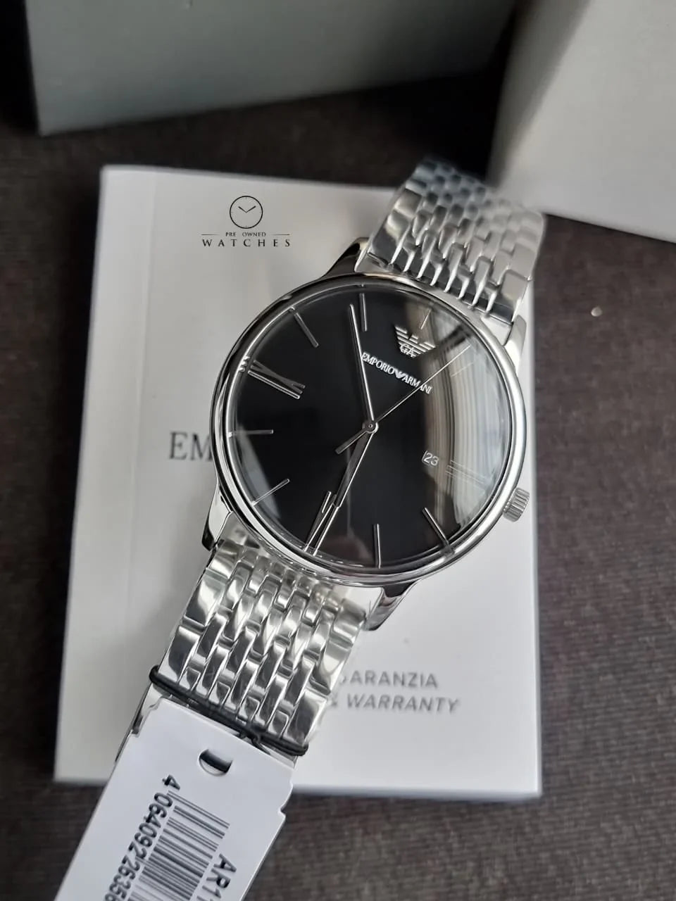Emporio Armani Minimalist Black Dial Silver Steel Strap Watch for Men - AR11600