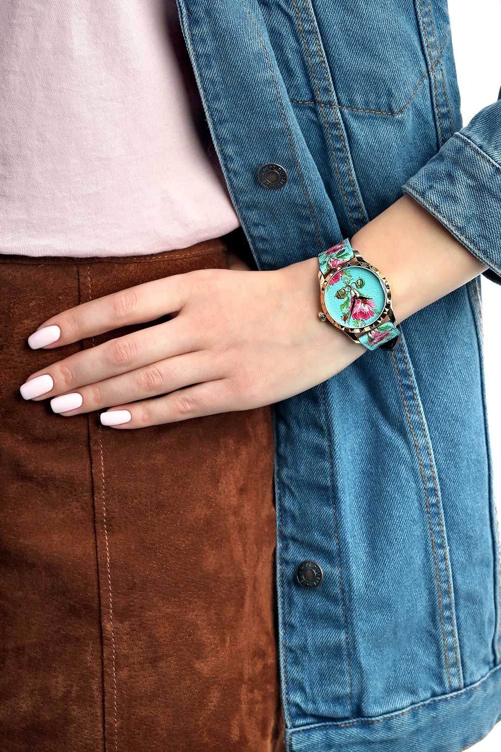 Gucci G Timeless Floral Turquoise Dial Turquoise Leather Strap Watch For Women - YA1264085