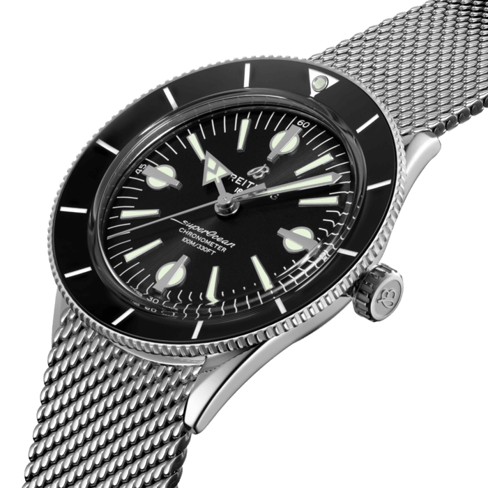 Breitling Superocean Heritage '57 Black Dial Silver Mesh Bracelet Watch for Men - A10370121B1A1