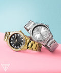 Guess Sparkler Diamonds Black Dial Gold Steel Strap Watch for Women - GW0111L2