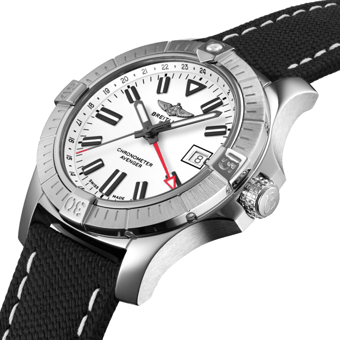 Breitling Avenger Automatic GMT 43 White Dial Black Nylon Strap Watch for Men - A32397101A1X1