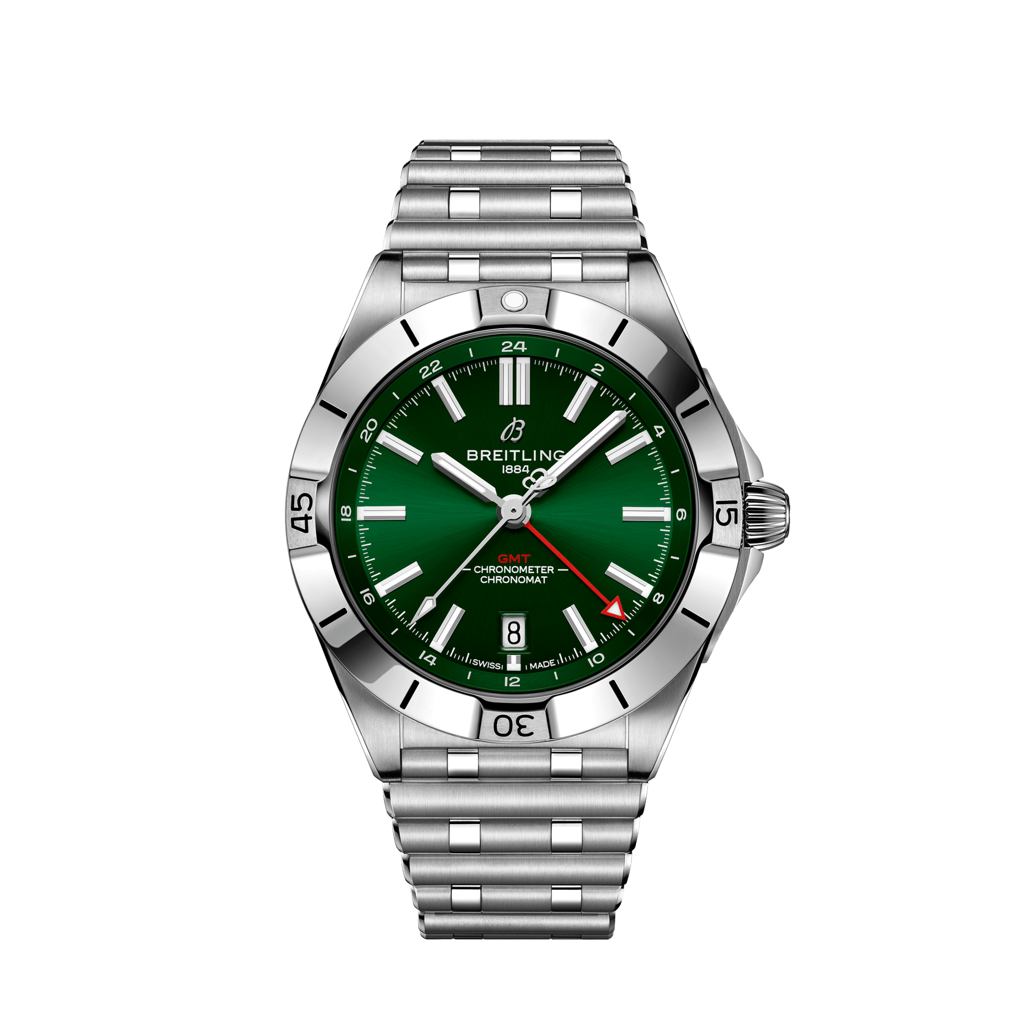 Breitling Chronomat GMT 40 Green Dial Silver Steel Strap Watch for Men - A32398101L1A1