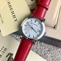 Burberry The City Silver Dial Red Leather Strap Watch for Women - BU9129