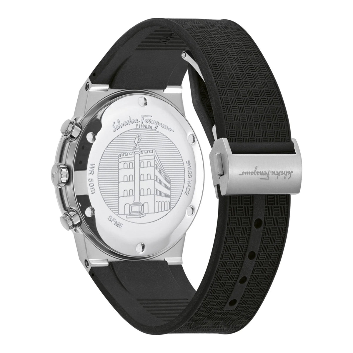 Salvatore Ferragamo Sapphire Chrono Black Dial Black Silicone Strap Watch for Men - SFME00121