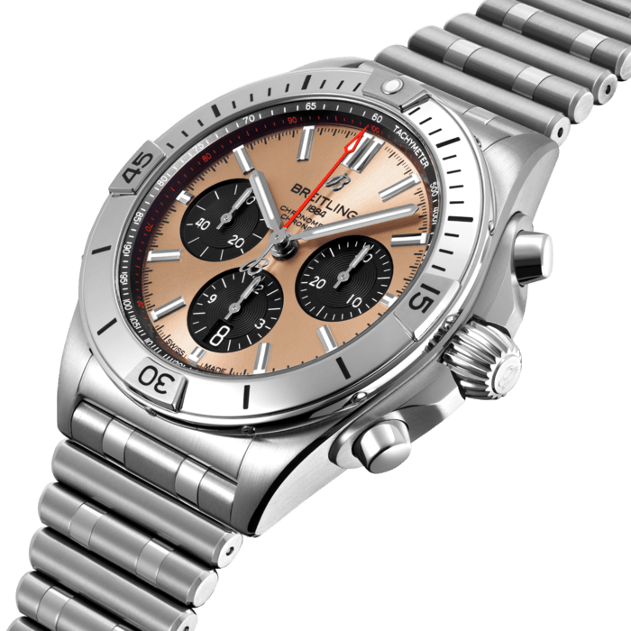 Breitling Chronomat B01 42 Brown Dial Silver Steel Strap Watch for Men - AB0134101K1A1