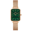 Daniel Wellington Quadro Melrose Green Dial Rose Gold Mesh Strap Watch For Women - DW00100437