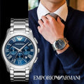 Emporio Armani Chronograph Quartz Blue Dial Silver Steel Strap Watch For Men - AR11082