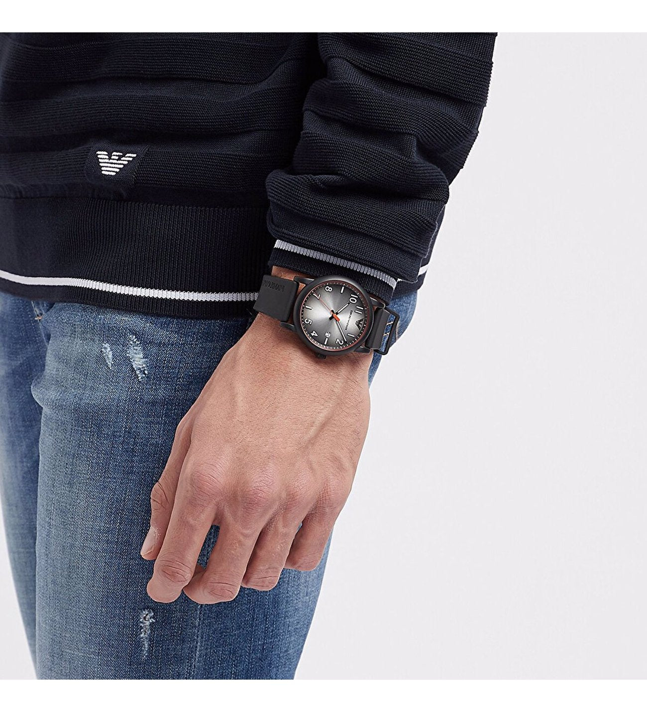 Emporio Armani Luigi Gray Dial Black Silicon Strap Watch for Men - AR11176