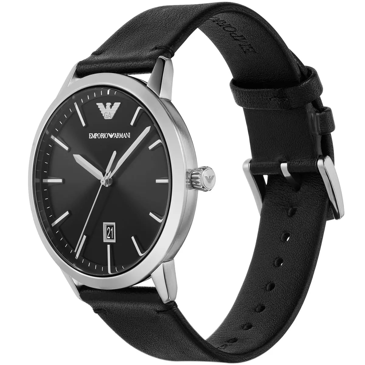 Emporio Armani Ruggero Black Dial Black Leather Strap Watch for Men - AR11193