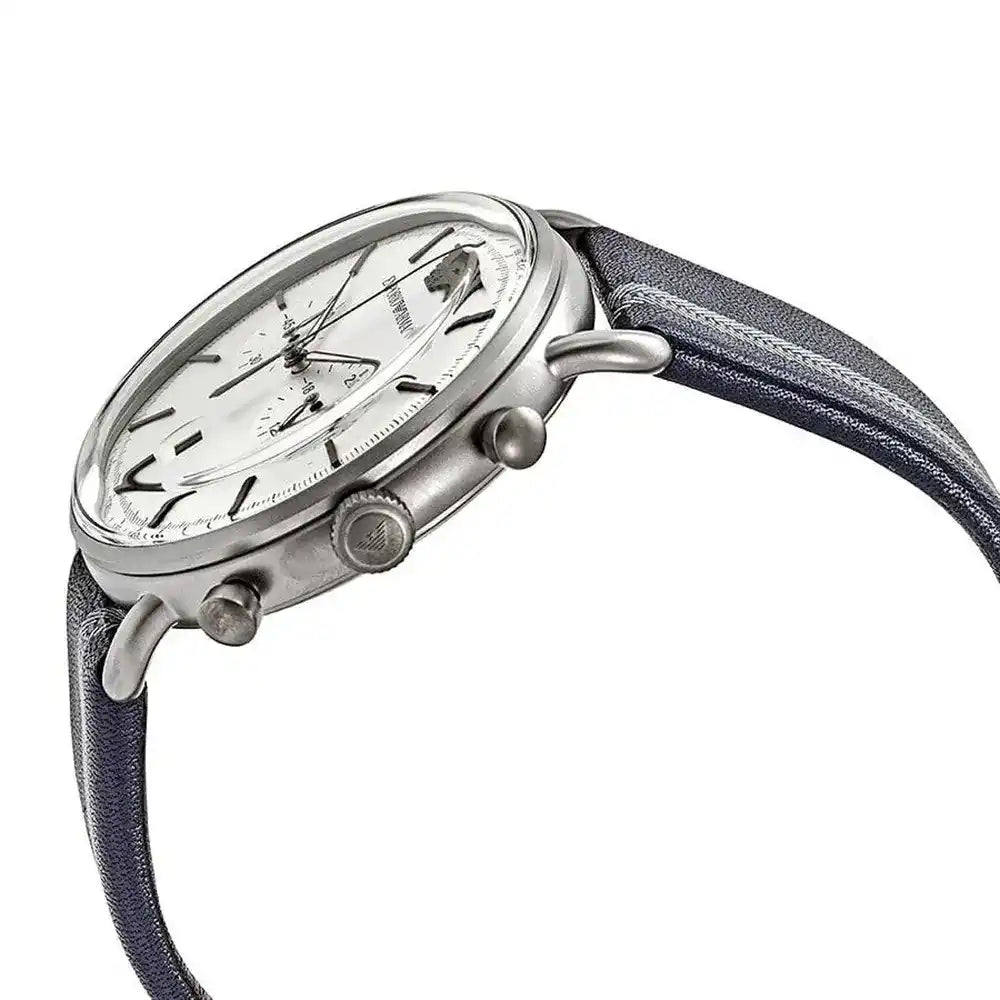 Emporio Armani Aviator Silver Dial Two Tone Leather Strap Watch for Men - AR11202