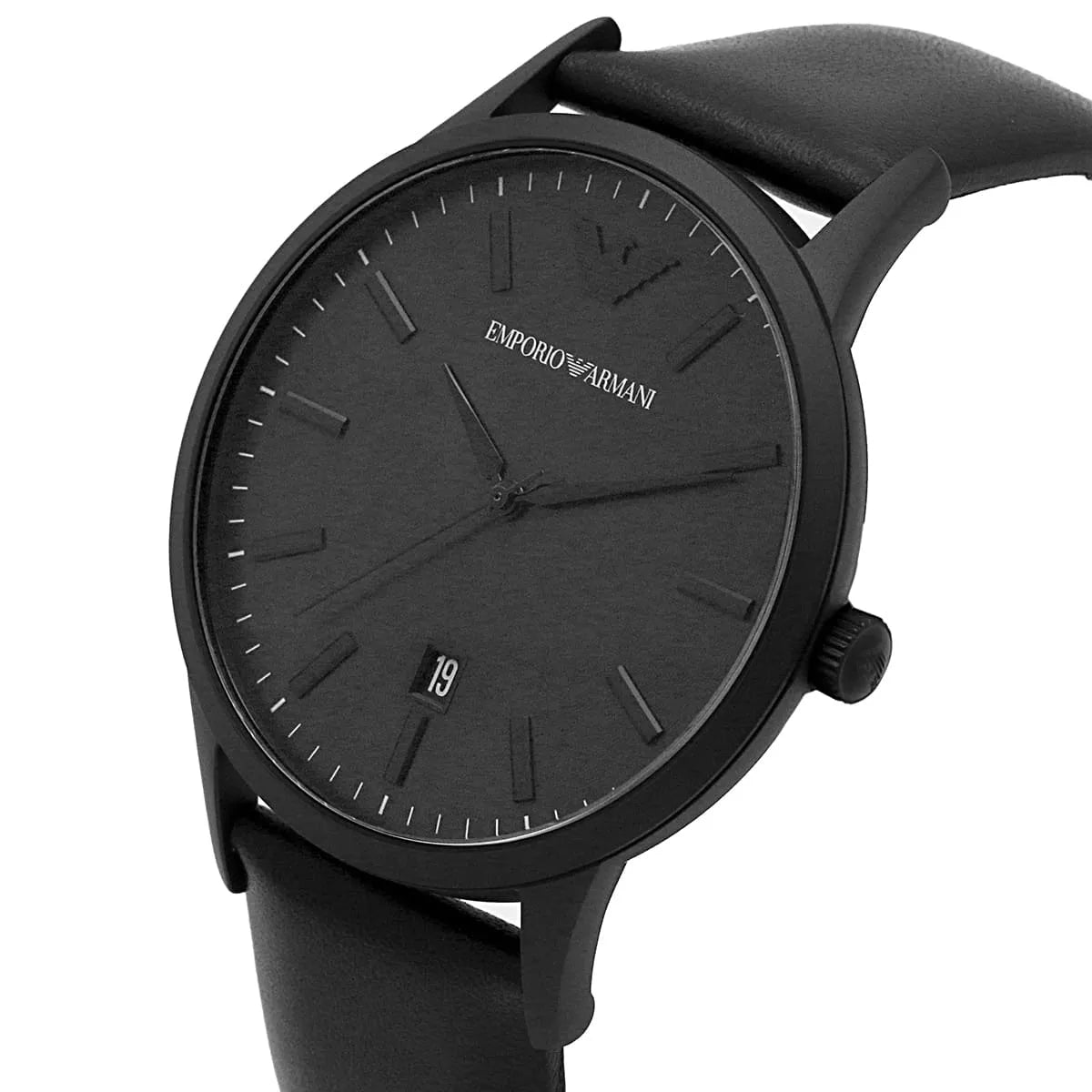 Emporio Armani Renato Black Dial Black Leather Strap Watch for Men - AR11276