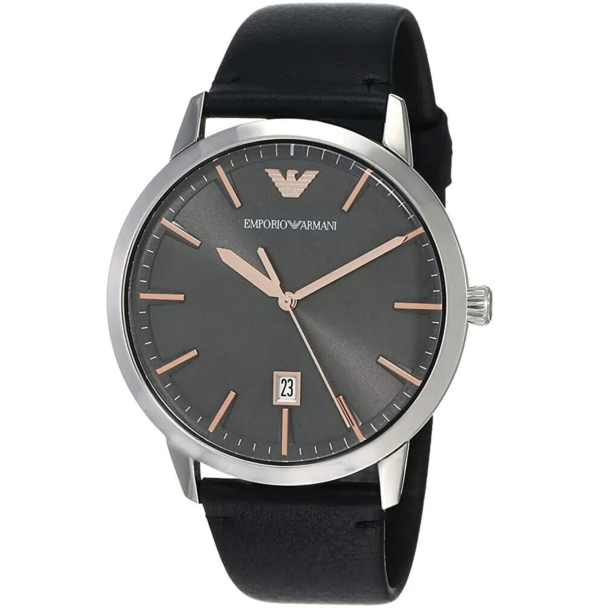 Emporio Armani Ruggero Grey Dial Black Leather Strap Watch for Men  - AR11277