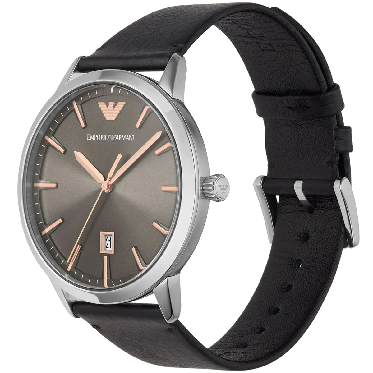 Emporio Armani Ruggero Grey Dial Black Leather Strap Watch for Men  - AR11277