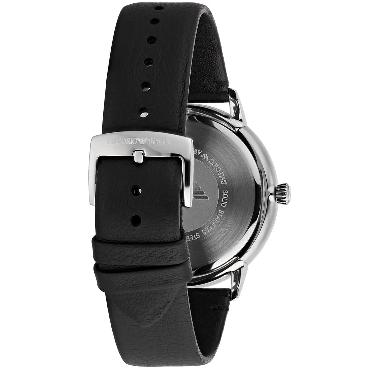 Emporio Armani Ruggero Grey Dial Black Leather Strap Watch for Men  - AR11277
