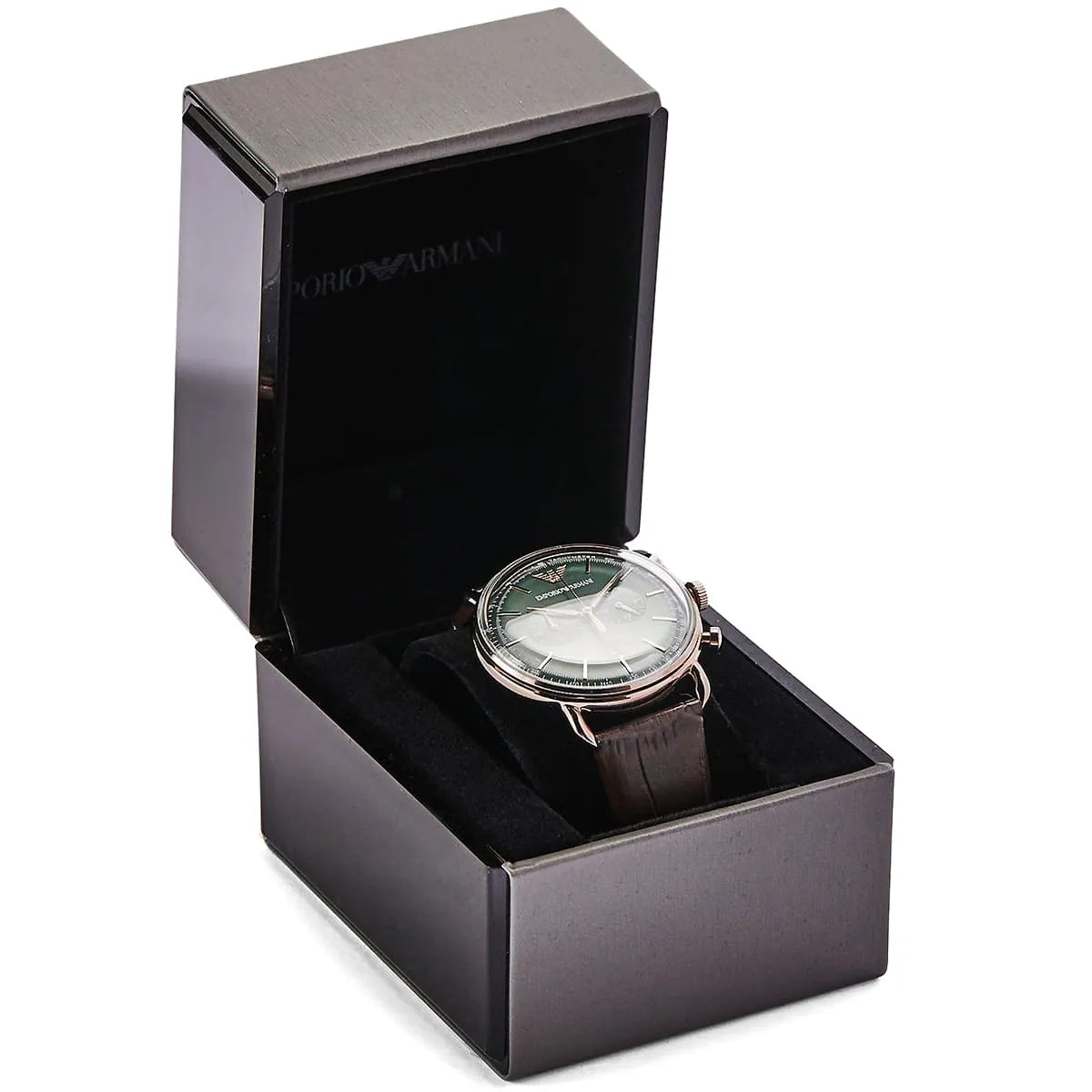 Emporio Armani Aviator Green Dial Brown Leather Strap Watch for Men - AR11334