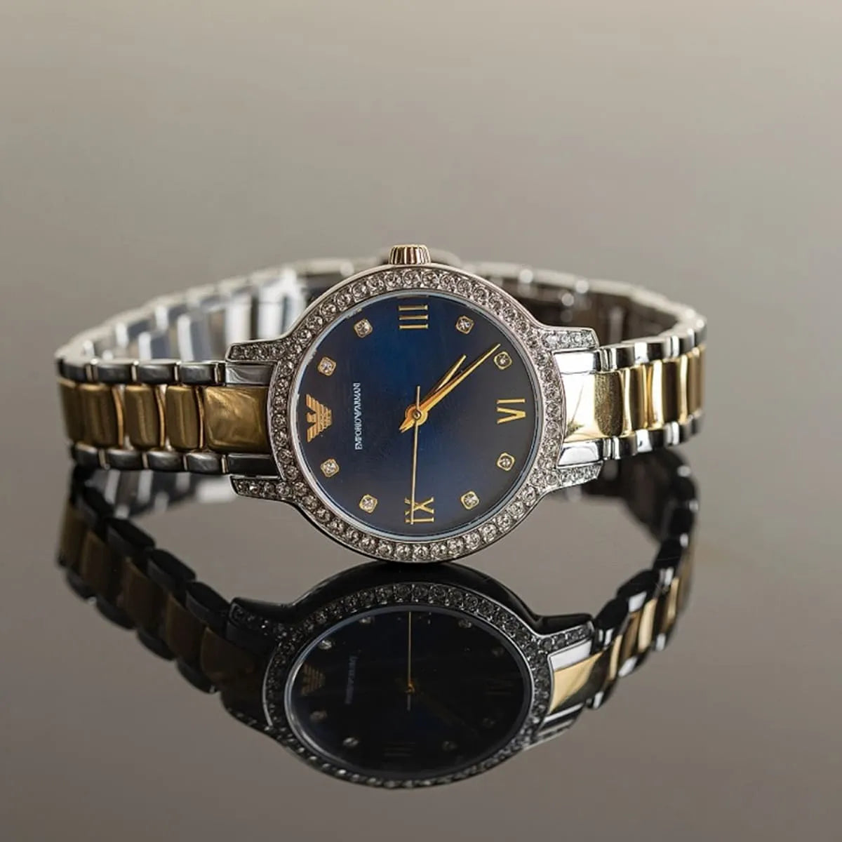 Emporio Armani Cleo Blue Dial Two Tone Steel Strap Watch for Women - AR11576