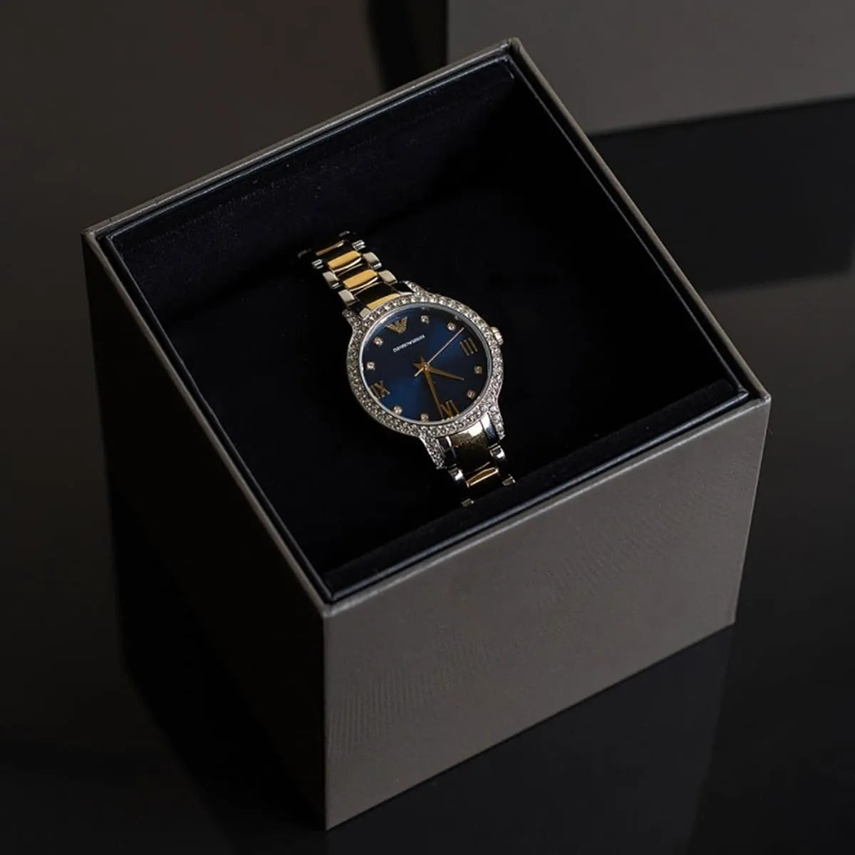 Emporio Armani Cleo Blue Dial Two Tone Steel Strap Watch for Women - AR11576