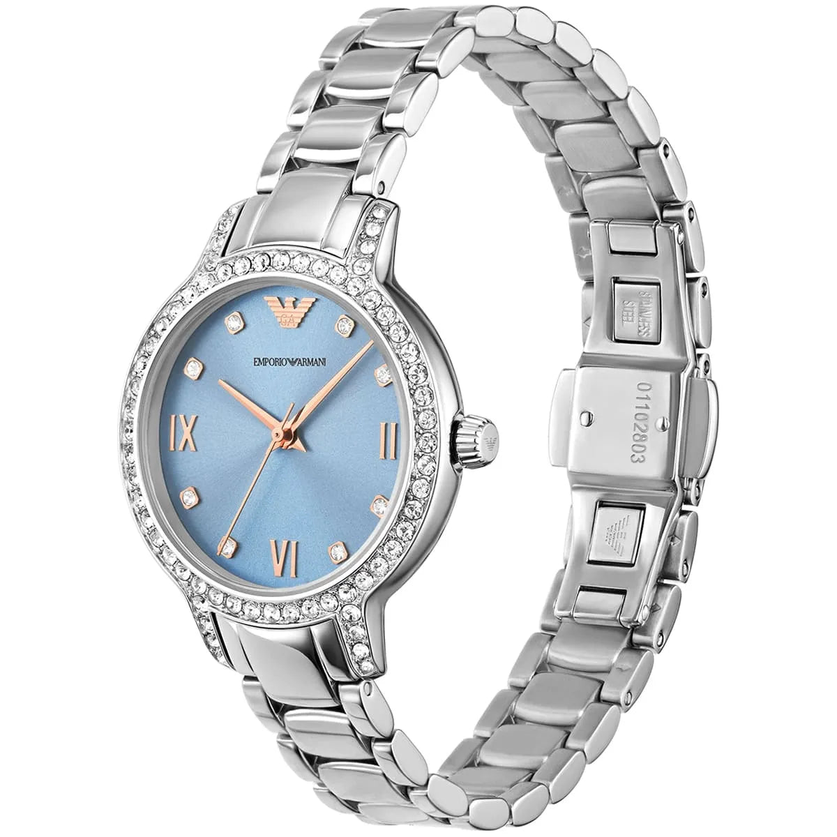 Emporio Armani Cleo Sunray Blue Dial Silver Steel Strap Watch for Women - AR11585