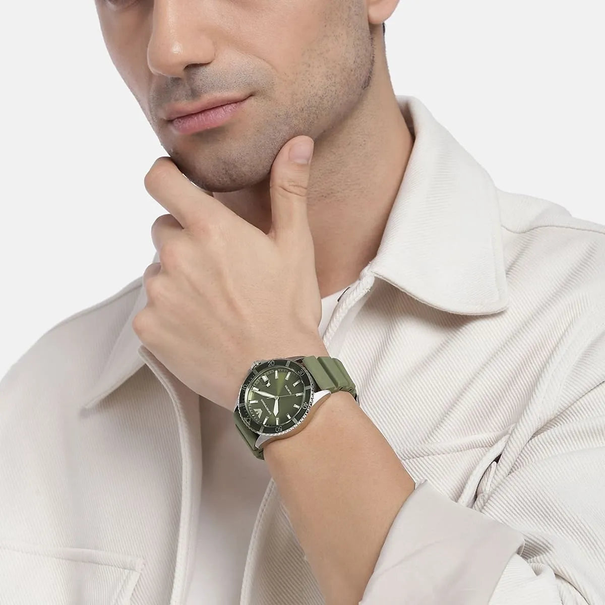 Emporio Armani World Explorer Green Dial Green Silicone Strap Watch for Men - AR11638