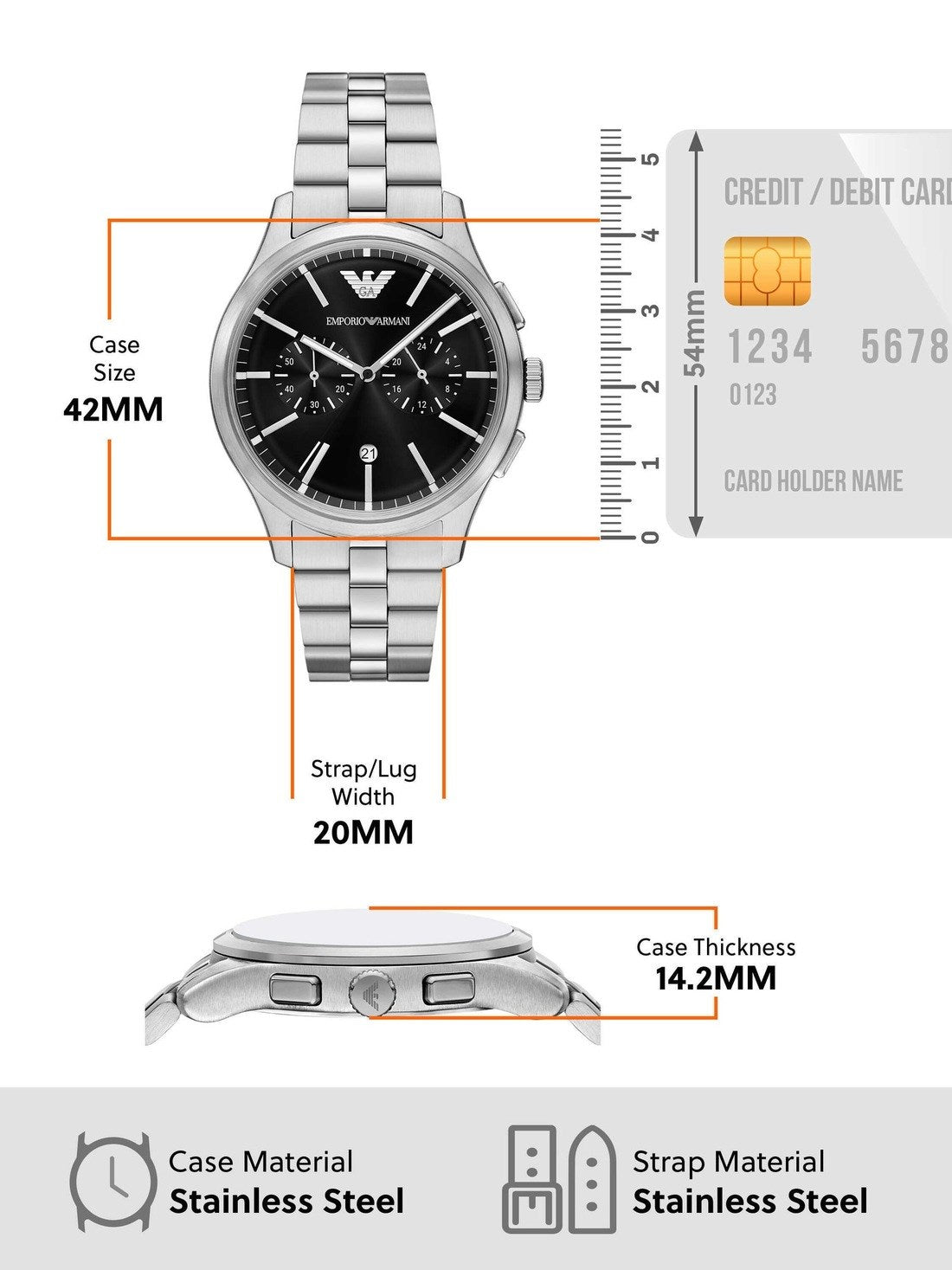 Emporio Armani Ruggero Chronograph Black Dial Silver Steel Strap Watch for Men - AR11691