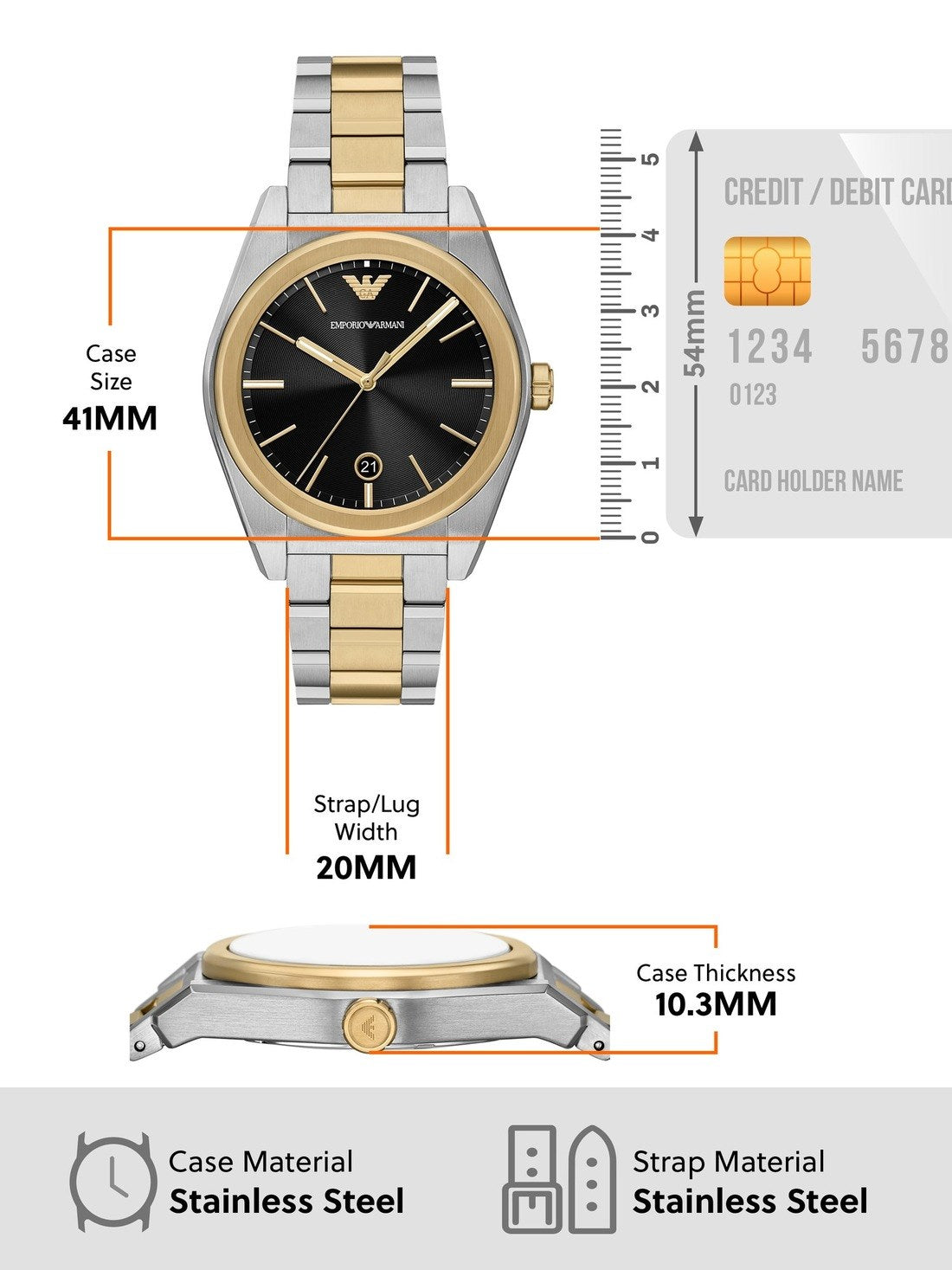 Emporio Armani Antonio Black Dial Two Tone Steel Strap Watch for Men - AR11715