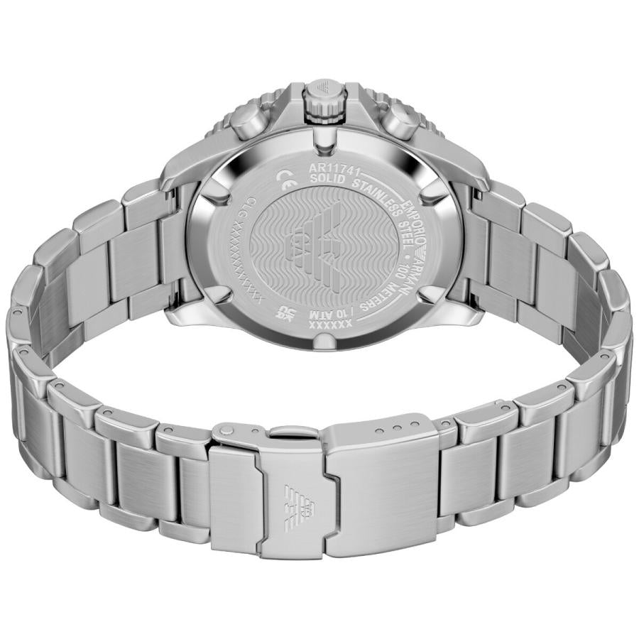 Emporio Armani World Explorer Solar Chronograph Green Dial Silver Steel Strap Watch for Men - AR11741